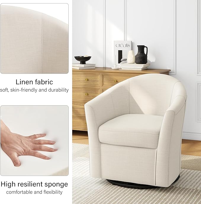 Swivel Accent Chair Armchair Modern Round Single Sofa Seating Comfy Reading Barrel Chairs for Living Room Bedroom (Beige Set of 1)