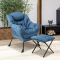 GOFLAME Lazy Chair with Ottoman Modern Large Accent Chair with Folding Footrest Head Pillow Armrests and Side Storage Pocket Upholstered Reading Chair for Living Room Bedroom Office Navy