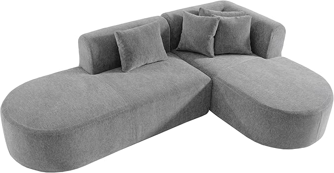 Modern L-Shaped Sofa Couch Stylish Chenille Corner Sofa for Living Room Curved Seat with Wide Stitching Four Comfortable Cushions Perfect for Living Room Bedroom and Office (Grey/367)
