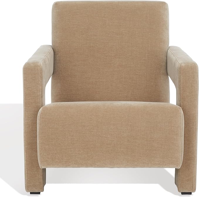 SAFAVIEH Couture Collection Taylor Modern Light Brown Velvet Upholstered Accent Chair (Fully Assembled)