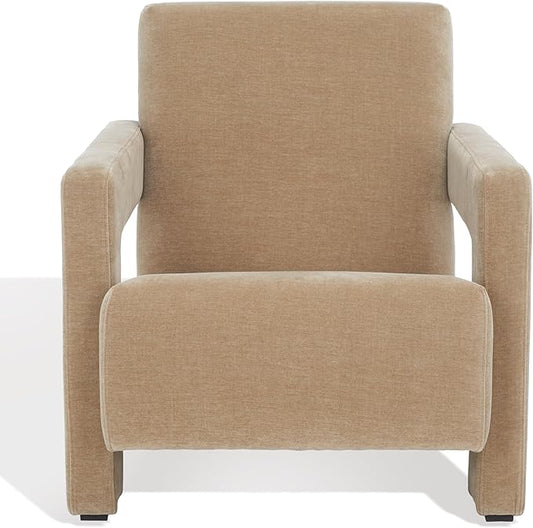 SAFAVIEH Couture Collection Taylor Modern Light Brown Velvet Upholstered Accent Chair (Fully Assembled)