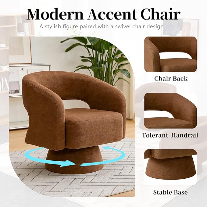 Accent Barrel Chair Set of 1 Modern Chenille FabricClub Chair 360° Swivel Degree Dressing Chair Suitable for Living Room Reading Room Bedrooms Office Orange