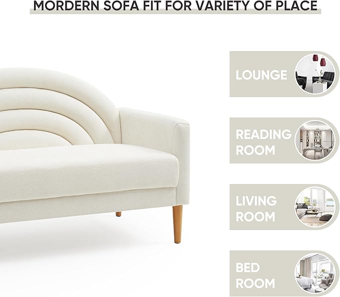 49 Small Loveseat Sofa for Small Spaces Mid Century Modern Sofa Linen Upholstered Furniture with Wood Frame Mini Couch for Living Room/Bedroom Office Couch Easy Assembley Cream White