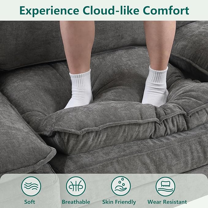 Modular Sectional U Shaped Sofa Couches for Living Room Cloud Couch with Movable Ottoman Comfy Chenille Sofa with Pillow for Bedroom and ApartmentDark Gray