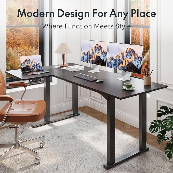 FLEXISPOT 4-Leg L-Shaped Standing Desk 71 x 43 Inches Electric Height Adjustable Desk with Memory Controller 220lb Load Capacity Reversible L/R Corner Desk for Home Office Gaming &amp Study Blac