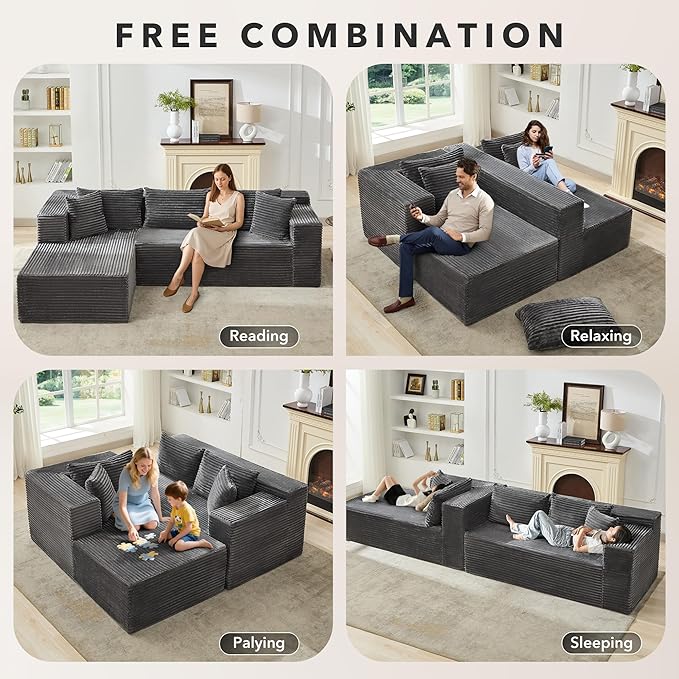 Garvee Modular Sectional Sofa Cloud Sectional Couch 106 Comfy L Shaped Couches for Living RoomOversized Sofa Sleeper with Deep Seat No Assembly Required