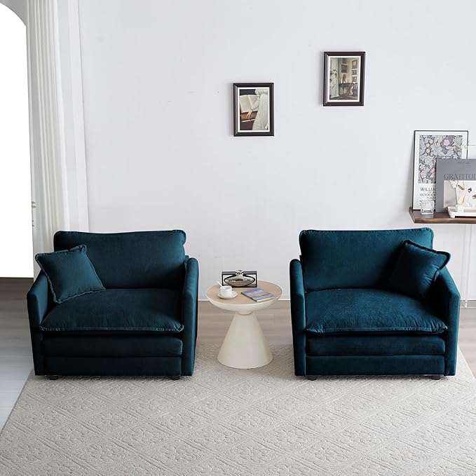 kevinplus Accent Single Sofa Chair Armchair for Living Room Modern Luxury Comfy Upholstered Accent Chair with Pillow for Living Room Bedroom Apartment Chenille Fabric Blue