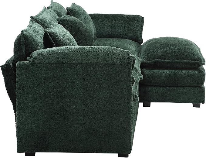 kevinplus 112'' Sectional Sofa Couch with Convertible Ottoman for Living Room Modern Contemporary 3-Seat L-Shape Sofa Couch for Apartment Home Office Thick Cushion &amp Boucle Fabric Green
