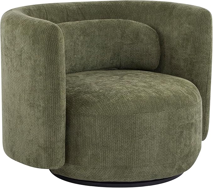 Christopher Knight Home Tanzy 360-Degree Swivel Barrel Chair Upholstered Lounge Chair Indoor Comfy Armchair with Lumbar Pillow for Living Room Thick Cushion Metal Base and Wood Frame Green