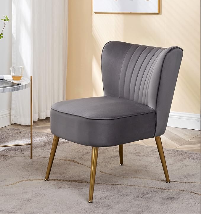 Modern Velvet Accent Chair for Living Room Bedroom or Entryway Stylish and Comfortable Armless Design with Metal Legs Grey