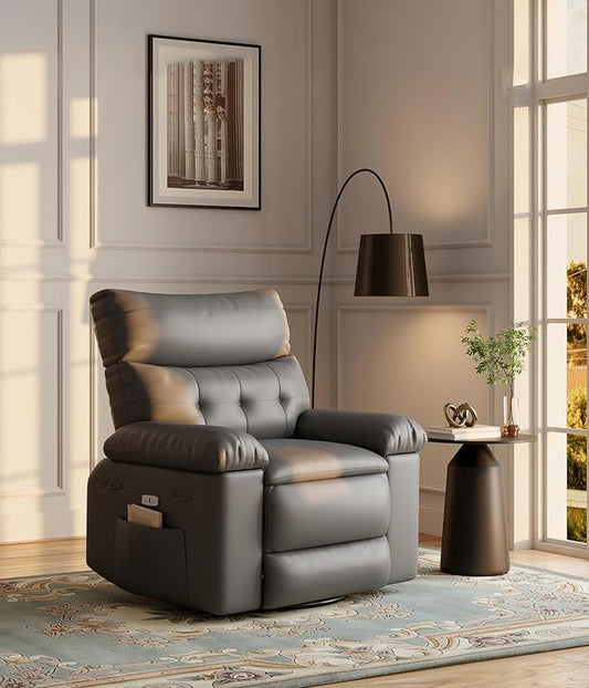 OUTLANE Oversized Recliner Chair Big and Tall Massage Recliner with Heating Extra Wide PU Leather Manual Recliners 400LBS Capacity with Plush 1.5X Padding Lazy Chair for Living Room - Grey