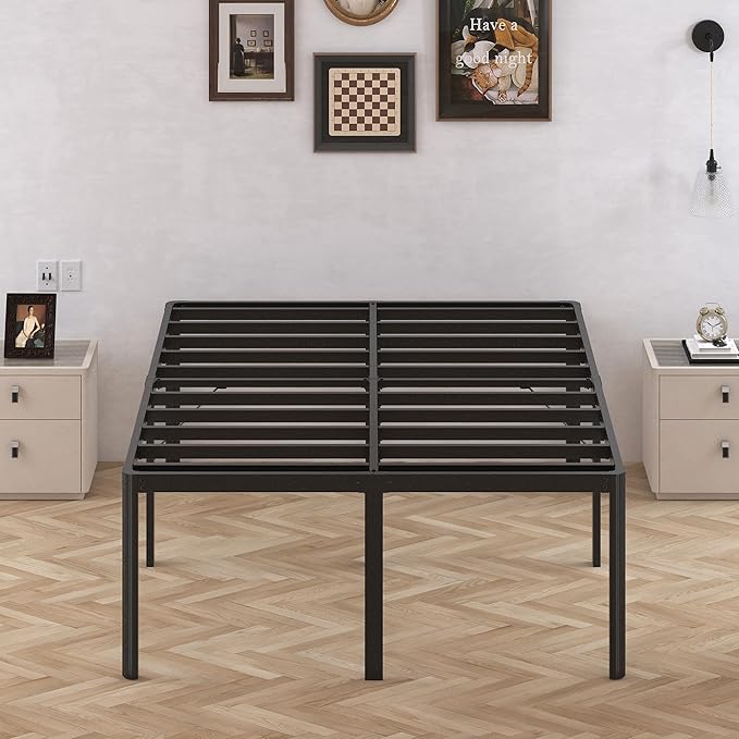 24 Inch High King Bed Frame with Rounded Corner Heavy Duty Metal Bed Frame King Under-Bed Storage Space No Box Spring Needed Noise Free Easy Assembly Black