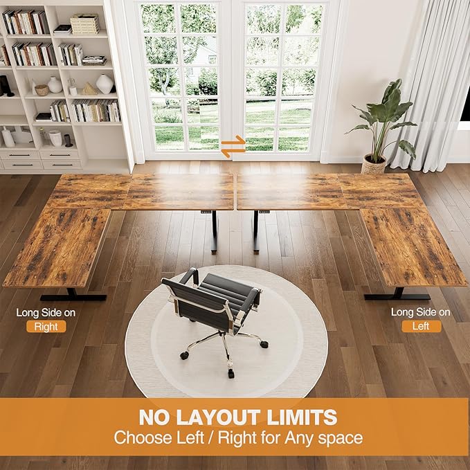 Grandder L Shaped Standing Desk Adjustable Height Electric Standing Corner Desk 63 Inch Sit Stand Computer Table with Splice Board Rustic Brown