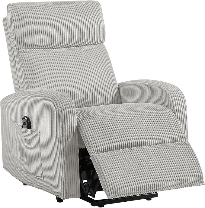 Lexicon Power Lift Recliner Chair for Elderly with Remote Control Gentle Lift Motion Side Pocket Armrest Corduroy Upholstered Electric Recliner for Living Room/Bedroom Easy Assembly Light Gray