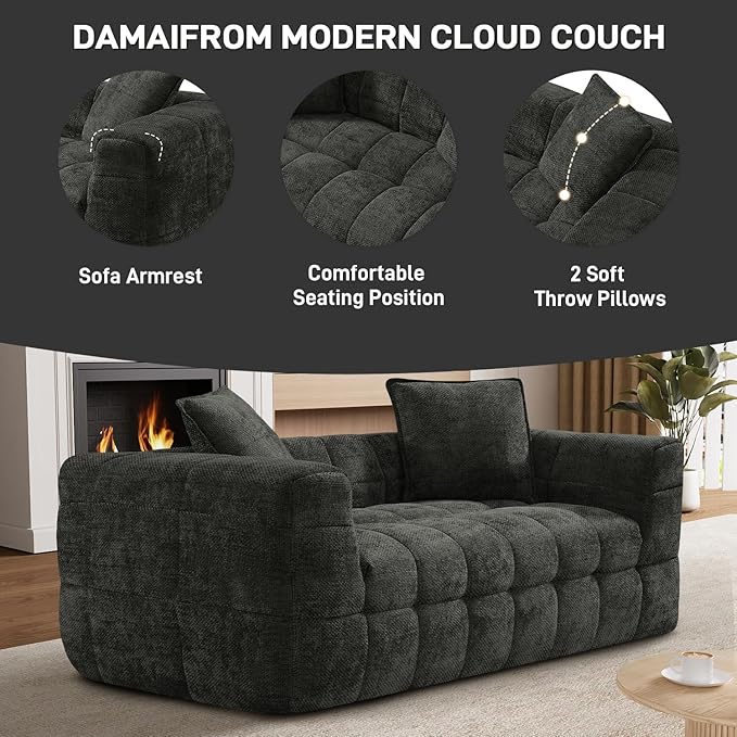 66.5 Loveseat Boneless CouchComfy Cloud Sectional Sofa with Deep SeatModern Upholstered Chenille Love Seat Sofa Small Couches for Living Room No Assembly Required Tufted Sofas Black