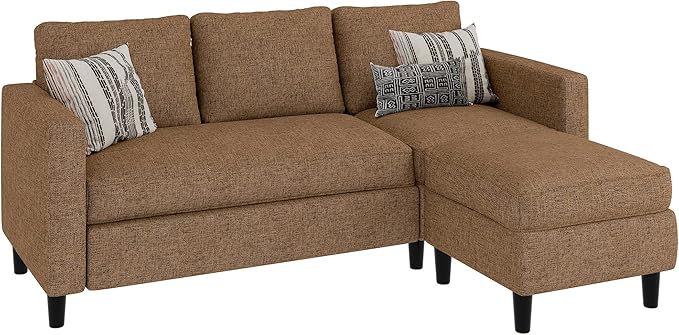 JAMFLY Sectional Sofa Couch Convertible L Shaped Sofas with Ottoman Small Sectional Couches for Living Room 3 Seater Couch for Small Spaces Brown
