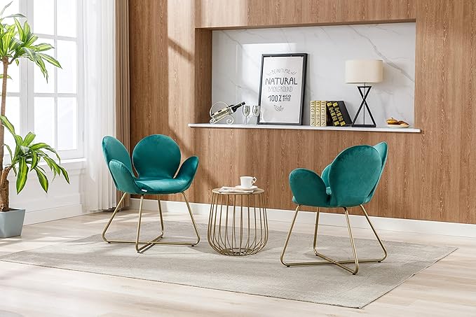 Modern Velvet Accent Chair Comfy Cute Upholstered Vanity Desk Chair w/Metal Legs Soft CushionArmchair for Living Room 2PC/Set