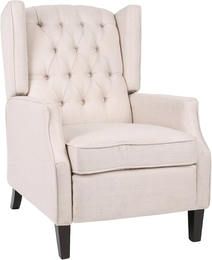 Christopher Knight Home Diana Wingback Recliner Light Beige Tweed + Dark Brown