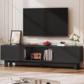 YITAHOME Fluted TV Stands for TVs up to 65 Inches Entertainment Center with Power Outlets &amp Storage Compartments 59 Long Wooden TV Console for Living Room (Black 59)