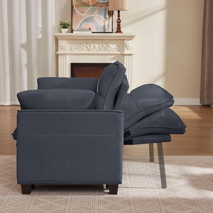 Sleeper Sofa with Pull Out Couch Bed 48.43 Convertible Pull-Out Sofa Bed Chair 3-in-1 Futon Couch with Reclining Backrest and Side Pockets for Living Room Bedroom Apartment Dark Grey