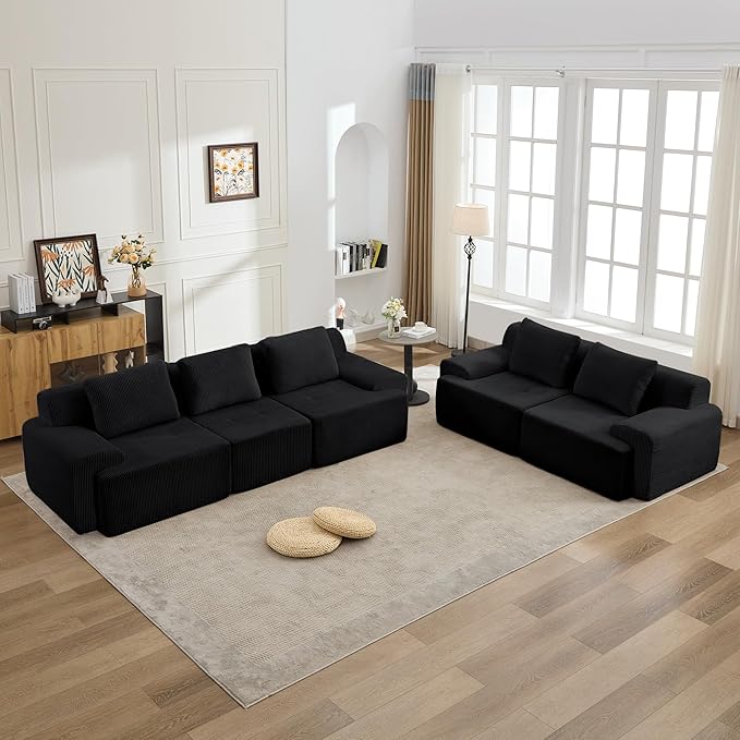 KIGOTY Modular Sectional Sofa Set 5 Pcs Comfy Cloud Sectional Couch with Deep Seat Modern Boneless Couch for Living Room No Assembly RequiredBlack