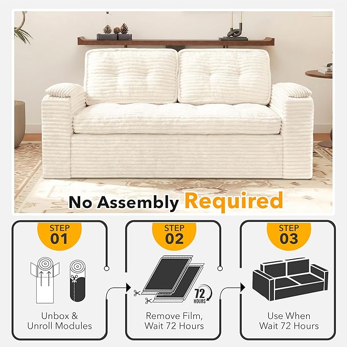 Boneless Loveseat 2 Seater Deep Seat Loveseat Sofa with Wide‑Wale Corduroy for Small Spaces &amp Living Room 60” Width No Assembly Washable Cover Beige