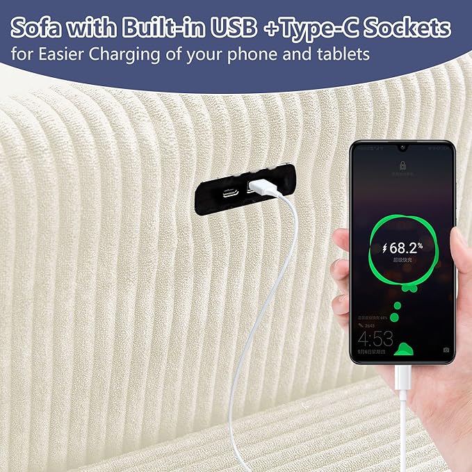 Convertible Sofa Bed 3 in 1 Pull Out Couch Futon Loveseat Sleeper with Adjustable Backrest Removable Armrests Side Pockets &amp USB Charging for Living Room Apartment Small Space (Ivory)