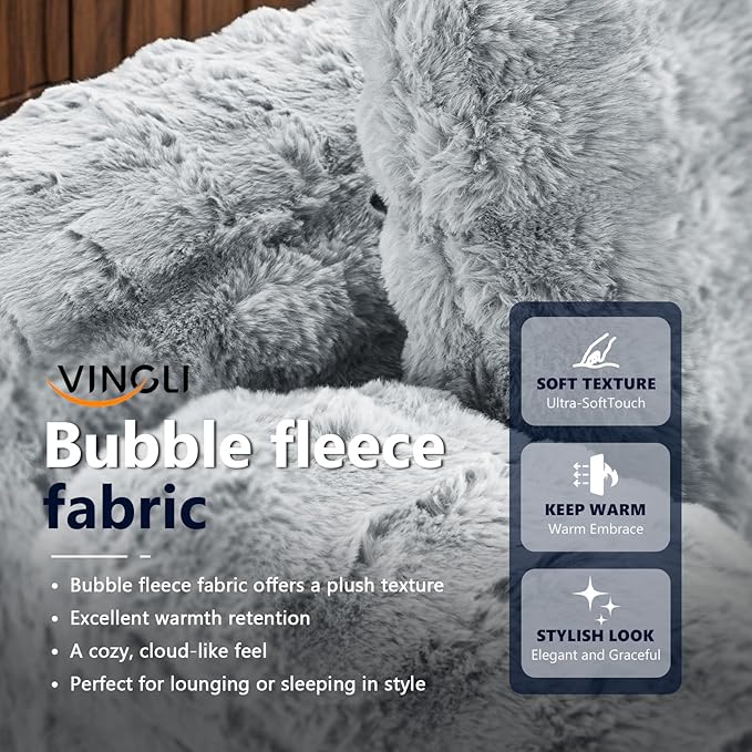 VINGLI 67.7 Oversized Chaise Lounge Chair Indoor Reading Chairs Comfy Bubble Fleece Upholstered Boneless Sofa Bed Sleeper Sofa Cloud Couches for Living Room Bedroom Play Room (Light Grey)