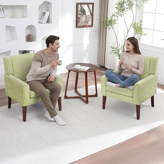 Accent Chairs for Living Room Mid-Century Reading Chair with Wood Legs Upholstered Comfy Living Room Chair for Bedroom Apartment Waiting Room Green