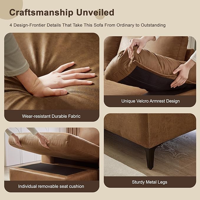 100.8 Sectional Sofa Faux Leather Couch with Reversible Chaise Mid-Century L Shaped Sofa Couch for Living RoomApartment Office (Light Brown Sofa with Chaise)