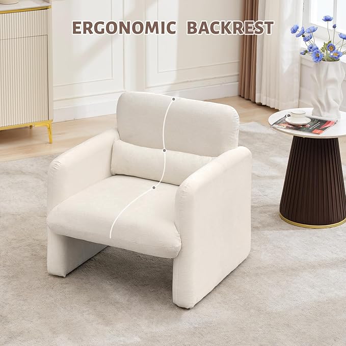 GAOMON Modern Accent Chair with Arms 28.5 W x 27 D Chenille Upholstered Single Seater Sofa Chair Comfy Armchair for Living Room Bedroom Office Apartment - Cream White