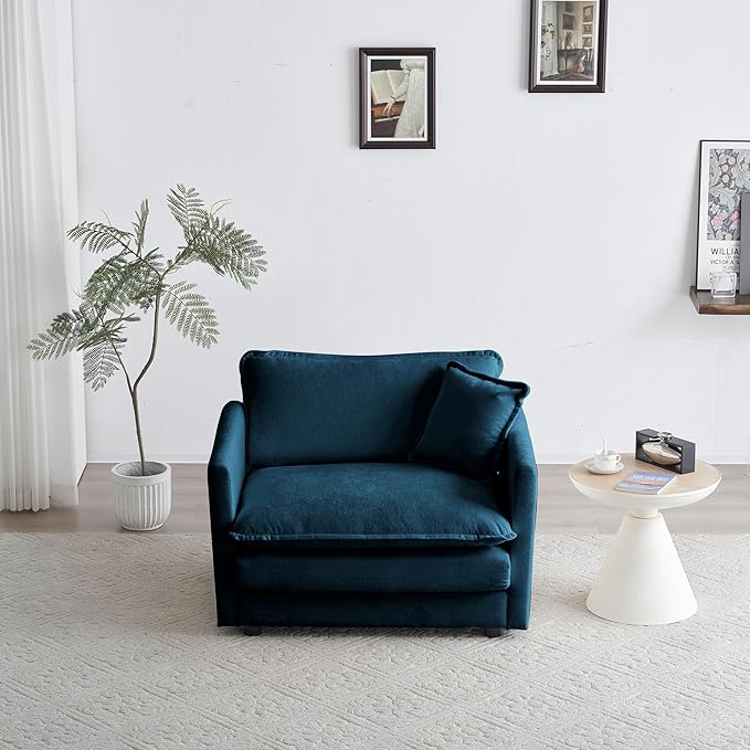kevinplus Accent Single Sofa Chair Armchair for Living Room Modern Luxury Comfy Upholstered Accent Chair with Pillow for Living Room Bedroom Apartment Chenille Fabric Blue