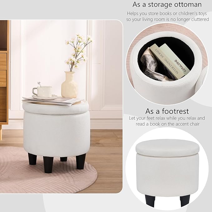 Swivel Accent Chair with Ottoman Fabric Small Barrel Chair with Footstool Modern Round Bedroom Chair for Living Room Beige