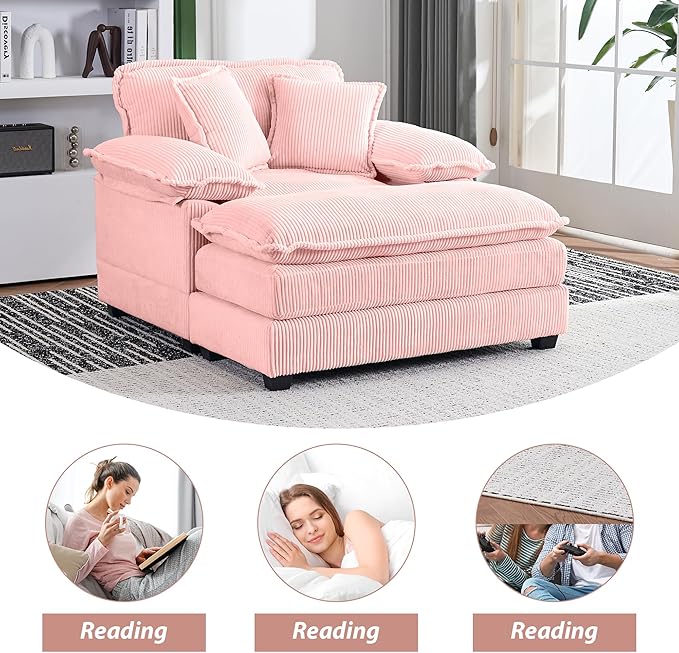 TTK Oversized Chaise Lounge Chair with Ottoman - 39.17 Wide Modern Sleeper Sofa for Living Room Bedroom &amp Office - Deep Seat Sectional Couch with Pillow Comfortable Reading ChairWhite