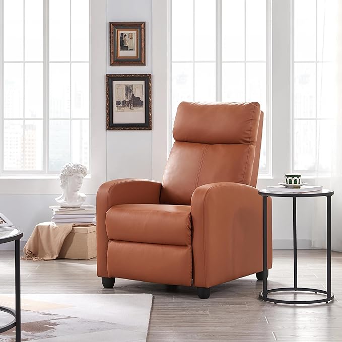 Topeakmart Single Recliner Chair PU Leather Recliner Sofa Padded Seat Club Chair for Living Room Home Theater Seating Tan