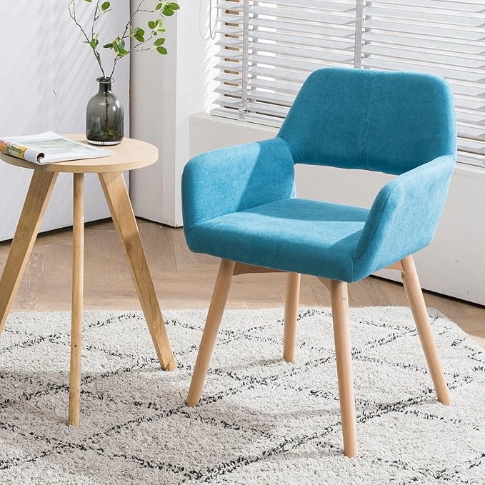 Mid Century Modern Dining Chairs Set of 4 &amp 2 &amp 6 Comfy Accent Chair Upholstered Kitchen Dining Living Room Chairs for Bedrooms Waiting Room Home Arm Desk Chair No Wheels (Teal 4)