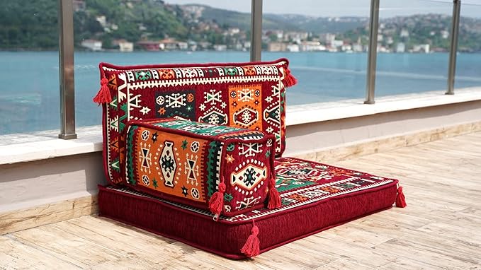 arabicsofa Moroccan Majlis Seating Sofa Set – Modular Floor Pillow Seating Cushion with Backrest Pillow