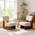 GDFStudio Upholstered Armless Accent Chairs Set of 2 Modern Side Chair Minimalist Leisure Chair with Backrest White Cusion for Living Room Bedroom Reading Room Walnut Slid Wood Base