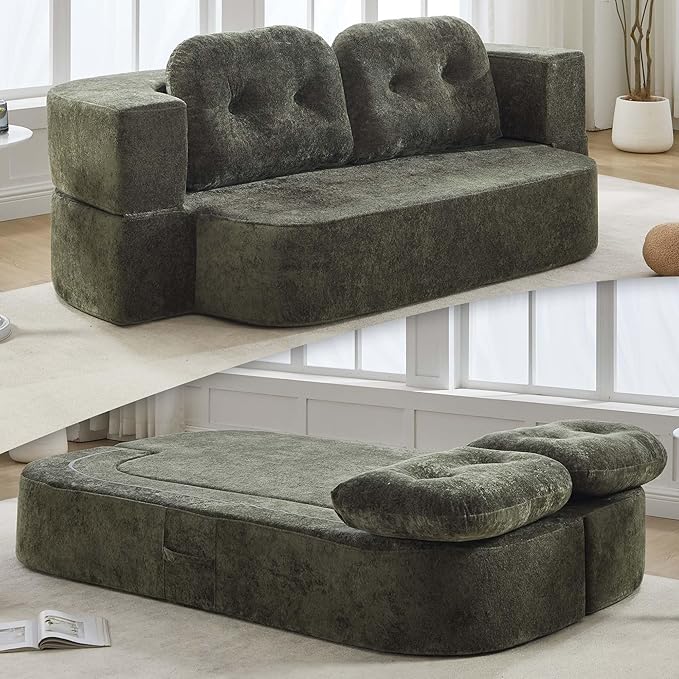 78.7 W Boneless Cloud Loveseat Sofa 2 in 1 Convertible Floor Folding Couch Bed No Assembly Compressed Foam Lounge Sofa Sleeper for Dorm Apartment Office Bedroom Living Room Small Spaces