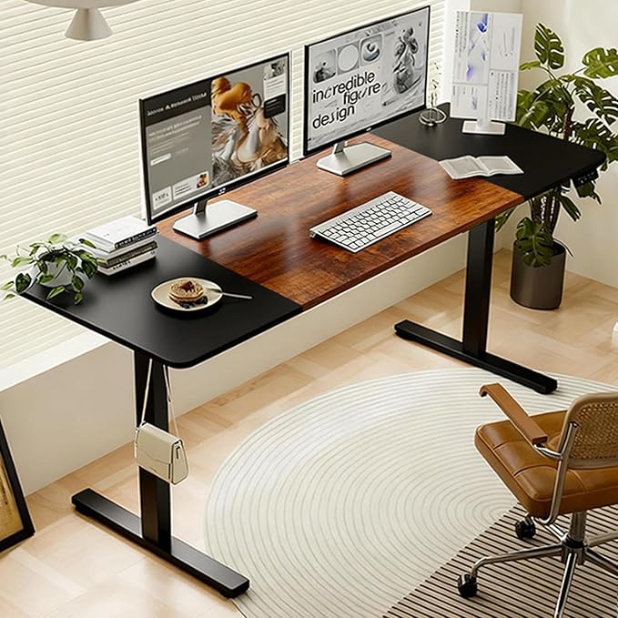 Anwick 2026 New 55 Electric Standing Desk Office Table &amp Sit Stand Up with Adjustable Height Rising Desks for Home Office USB LED 4 Programmable Memory Buttons (Black+Brown)