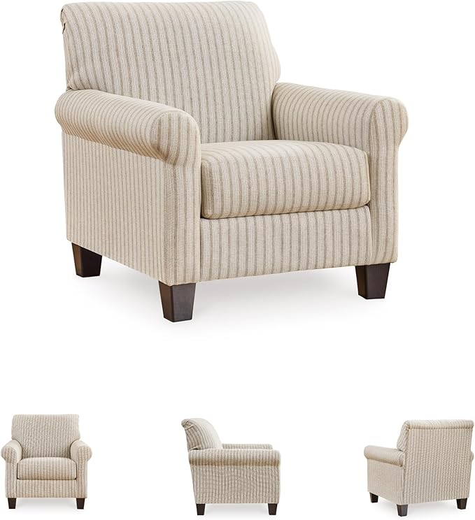 Signature Design by Ashley Valerani Classic Striped Upholstered Accent Chair Beige