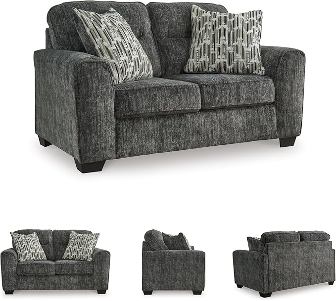 Signature Design by Ashley Lonoke Modern Loveseat with 2 Accent Pillows Gray