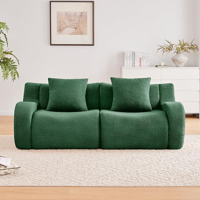 Green Cloud Couch Loveseat Modern Teddy Fabric Boneless Sectional Sofa in a Box for Living Room Modular Floor Couch No Assembly Required Sofas para Sala