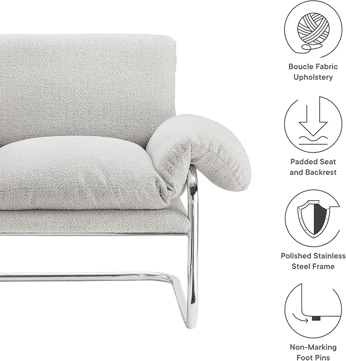Modway Ansel Boucle Accent Chair in Newsprint - Fabric Lounge Chair for Living Room Bedroom - Upholstered Corner Reading Chair with Arms and Removable Cushions