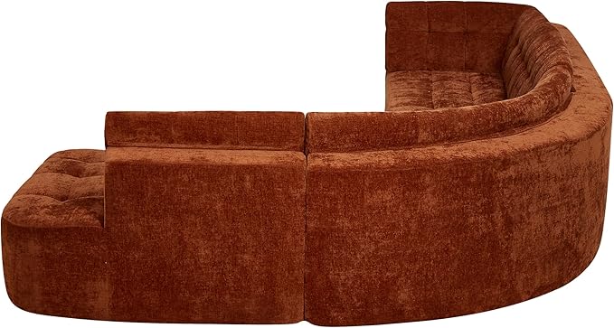 119'' Sectional Sofa Curved L-Style Right-Hand Facing Couch with Fully Upholstered Arms Tufted Design Modern Minimalist Look Dark Orange
