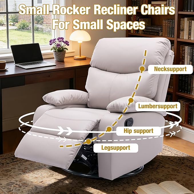 Swivel Rocker Recliner Chair for Adults Rocking Small Recliner Chairs for Small Spaces Glider Chairs Recliner Lazyboy Single Sofa for Nursery Living Room RV Beige