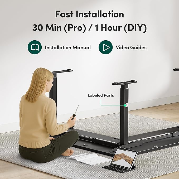 BANTI L-Shaped Standing Desk - 75 x 63 Inch Adjustable Corner Standing Desk with Charging Station - L Shape Sit Stand Table with Memory Controller Splice Board for Home Office Black