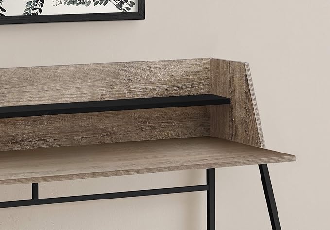 Penau Computer Desk for Home Office 48 Inches Storage Shelves Contemporary Brown Laminate Finish Black Metal Base