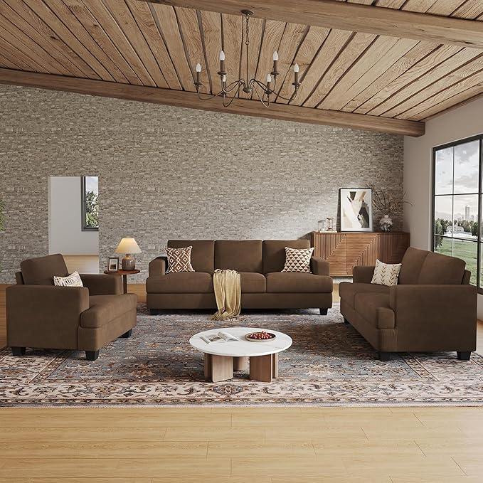89 Inch Sofa with Extra Deep Seats Oversize 3 Seater Sofa for Living Room Modern Couch and Sofa Comfy Armrests and Seats and Backrests Easy Installation Corduroy Fabric Brown