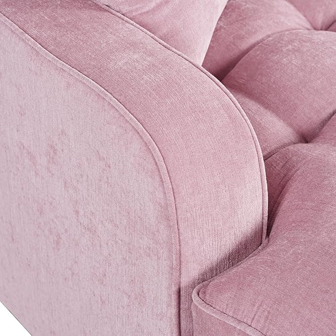 55 Chaise Lounge Upholstered Sofa Bed with Tufted Seat and Detachable PillowsSofa Couch for Living Room (Pink#q)